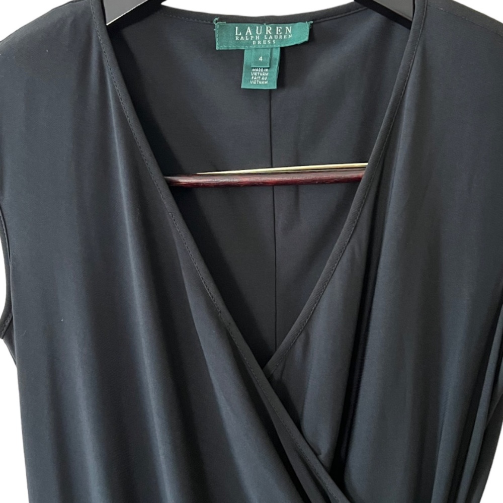 Ralph Lauren | Black Midi Dress | Side Ruching and Shoulder Accent - Picture 5 of 6